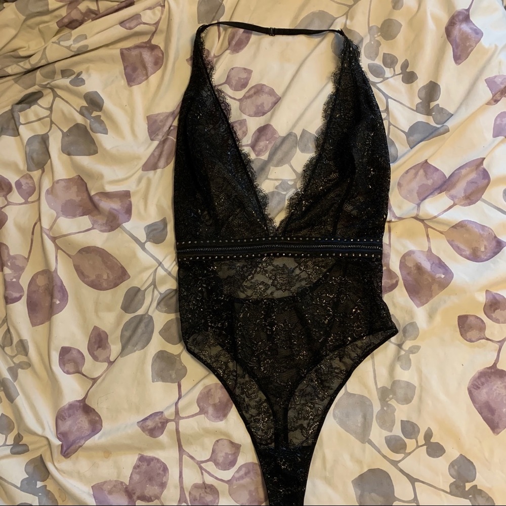 Victoria’s Secret black lace shimmery Teddy
